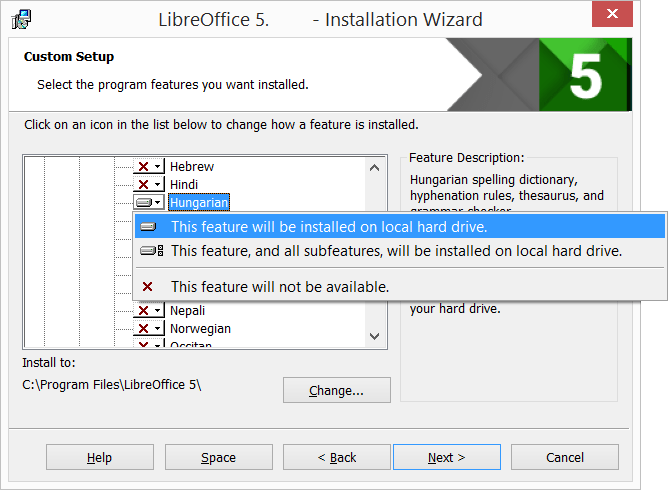 Орфографічний словник угорської мови, правила переносів, тезаурус і перевірка граматики | Майстер встановлень